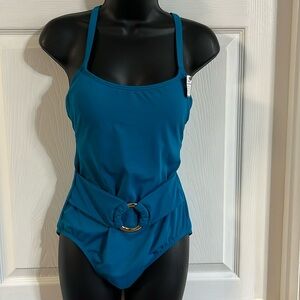 Time & Tru teal one piece swim suit, size M (8-10), NWT.